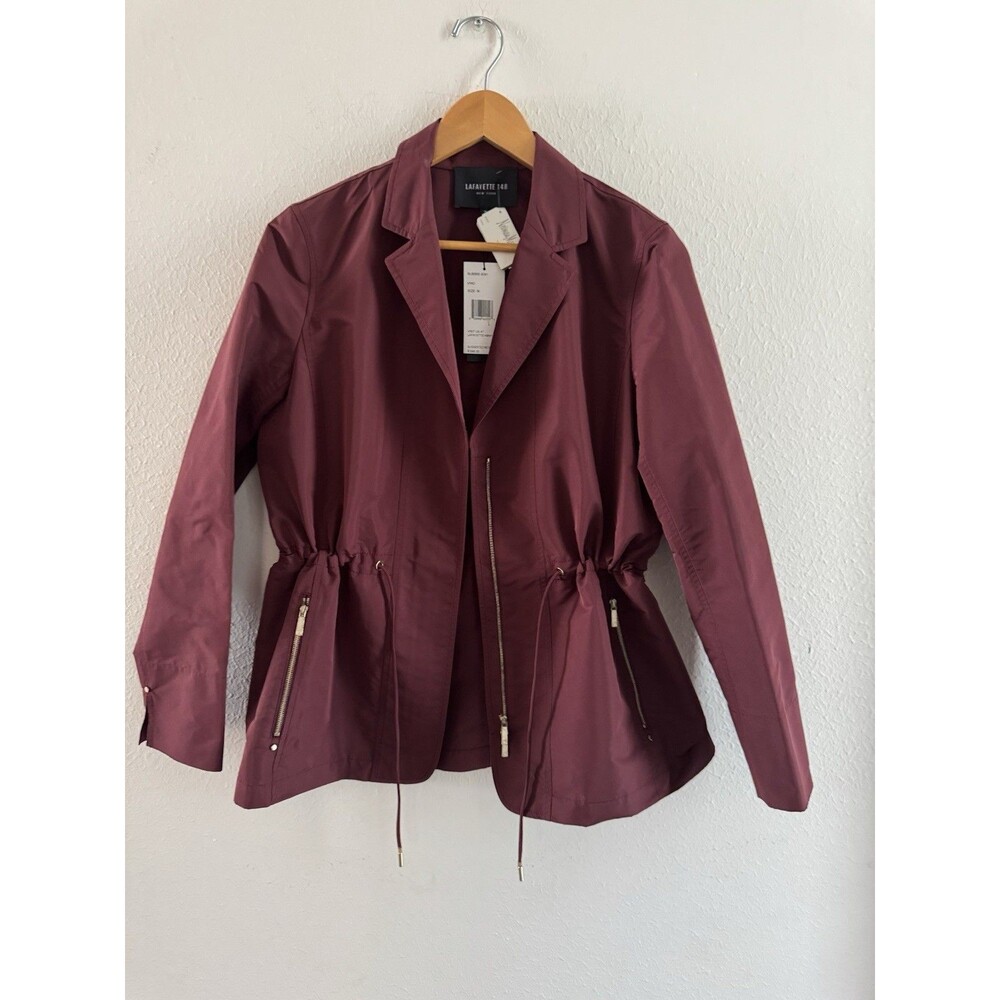 $598 LAFAYETTE 148 NY light JACKET RAINCOAT WINDBREAKER red vino spring Medium